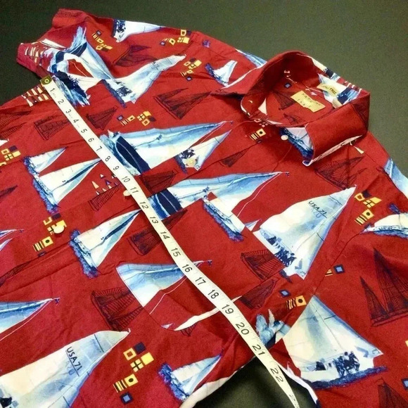 Vintage Natural Issue Mens Red Nautical Wrinkle Free Oxford Dress Shirt Small - Picture 8 of 10